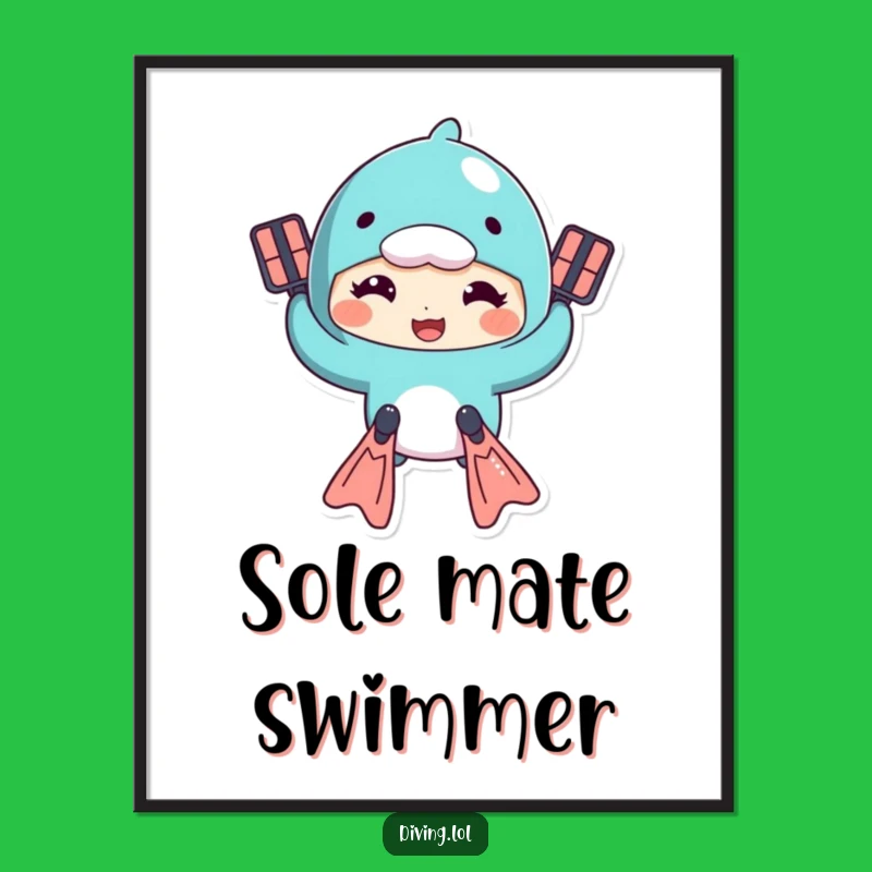 Funny Swimmer Digital Art - Goofy Flippers Character, Instant Humorous Decor Gift