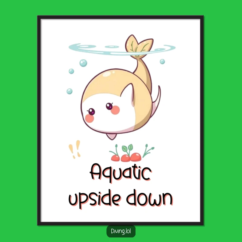 Funny Underwater Somersault Digital Art: Playful Food Character Instant Download