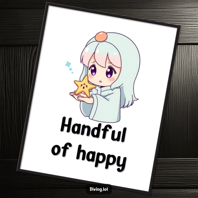 Funny Surprised Starfish Digital Art: A character looks surprised at a tiny, happy starfish resting on their hand.