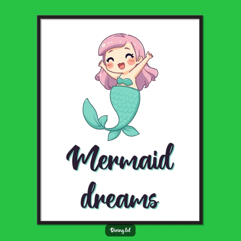 Funny Mermaid Playfulness Digital Art Print: Joyful Character's Underwater Fun, Unique Funny Gift