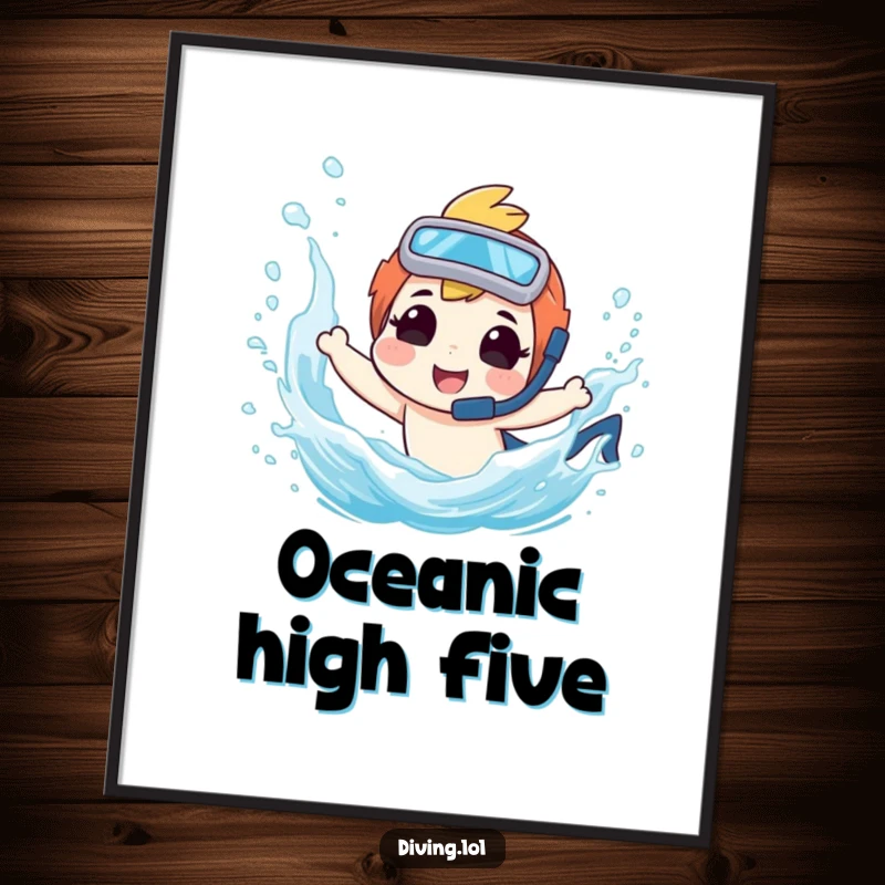 Funny digital art print of a diver character splashing playfully, capturing a moment of pure aquatic joy.