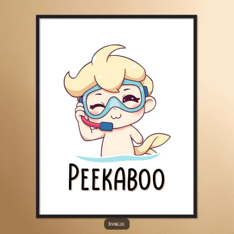 Funny Digital Art Print of a character winking while adjusting snorkel gear, capturing a fun-loving spirit for underwater exploration.