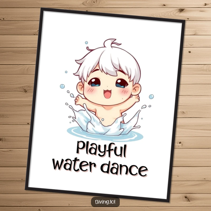 Funny digital art print of a character playfully splashing water with a joyful expression, embodying pure fun and lightheartedness.