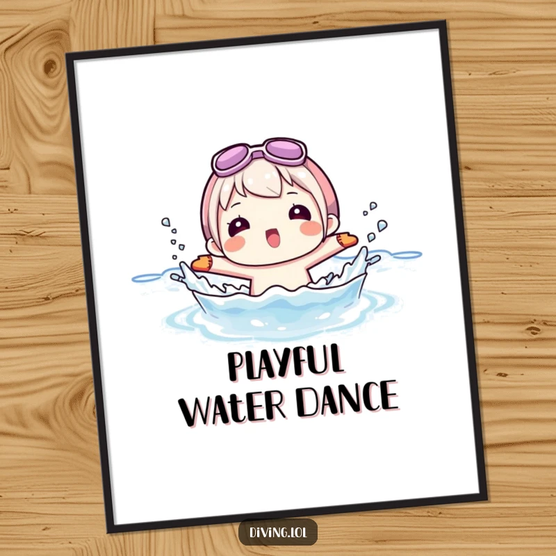Funny digital art print of a character playfully splashing water while wearing flippers, bringing vibrant beach fun to any space.