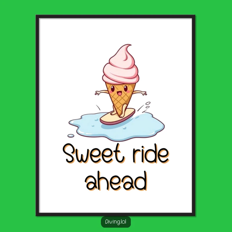 Funny Ice Cream Surfing Digital Art: Determined Treat Instant Download