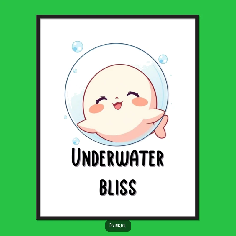 Funny Bubble Blowing Kawaii Digital Art: Instant Underwater Decor, Hilarious Gift