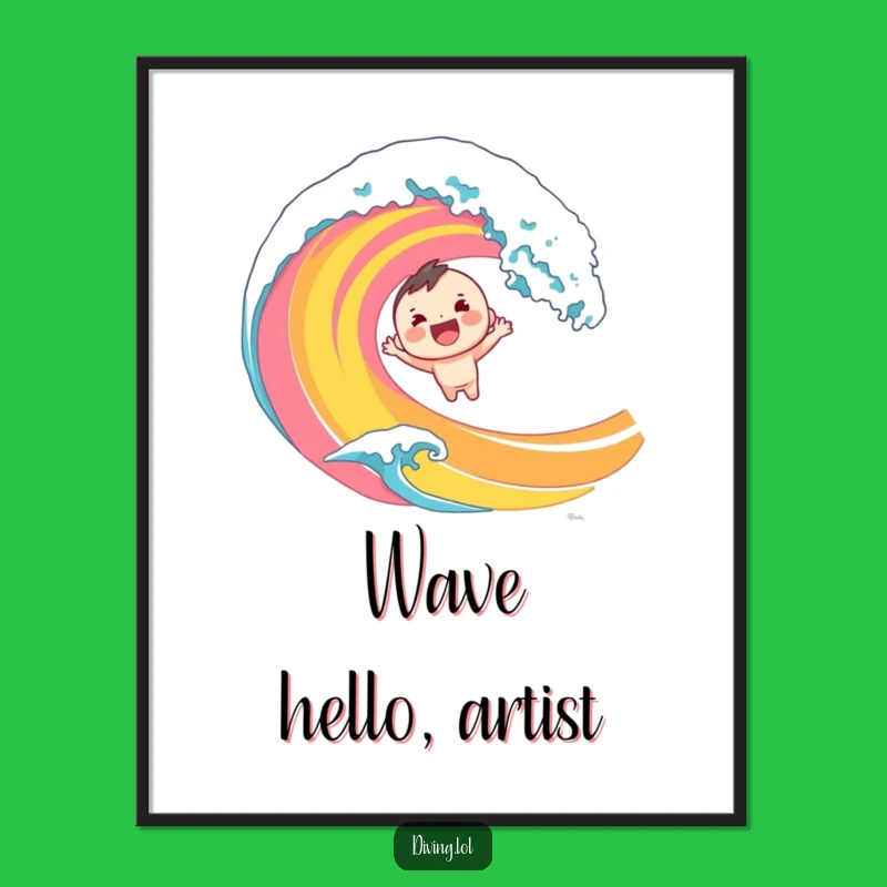 Funny Dive Digital Art Print: Cheerful Character's Wave, Instant Energy, Great Gift