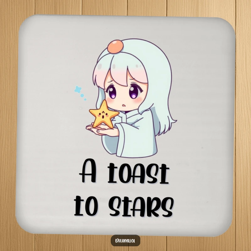 Funny Surprised Starfish Coaster: A character looking surprised at a tiny, happy starfish on their hand.