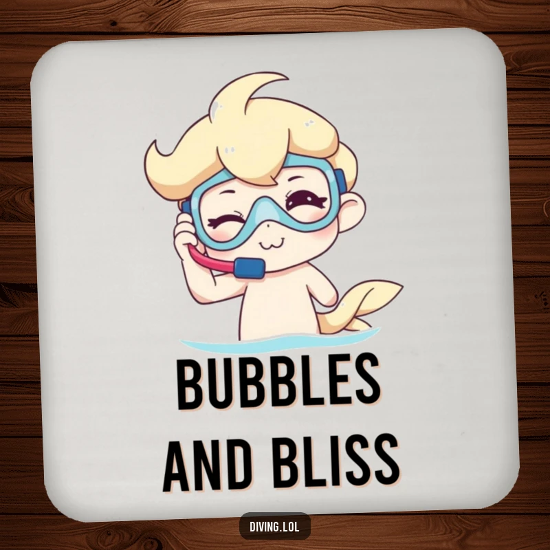 Funny Drink Coaster with a winking character adjusting snorkel gear, adding a playful touch to tabletops.