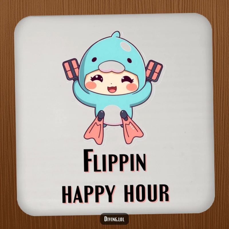 Funny drink coaster featuring a character comically swimming with flippers, a humorous way to protect surfaces.