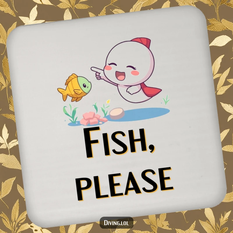 Funny fish pointer drink coaster featuring an excited character pointing at a playful fish, adding a humorous and decorative touch to any table.