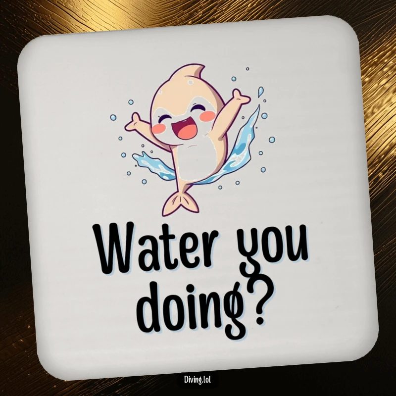Funny Drink Coaster with a character kicking fins and a bright, joyful splash, adding a humorous touch to tabletops.