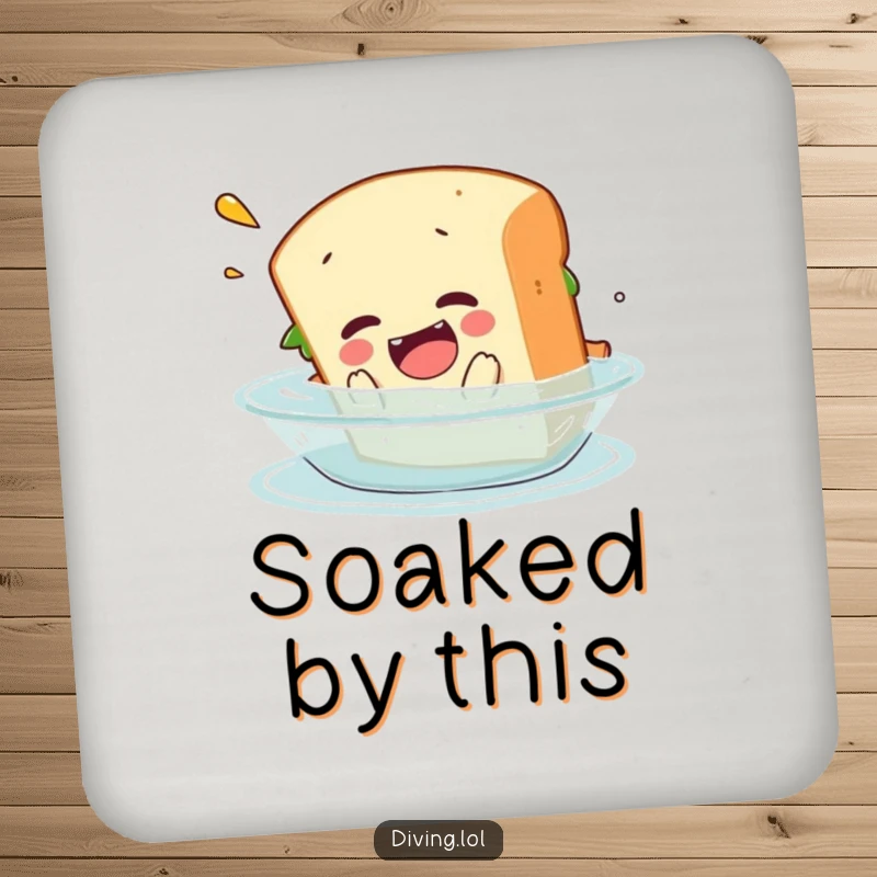 Funny drink coaster featuring a sandwich character mid-belly flop into water, providing surface protection with humor.