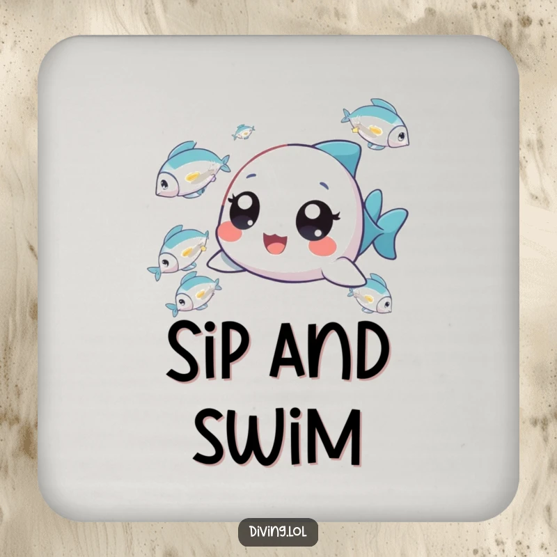 Funny Tiny Fish Chaser Coasters featuring a delighted character chasing fish, protecting tabletops with whimsical charm.