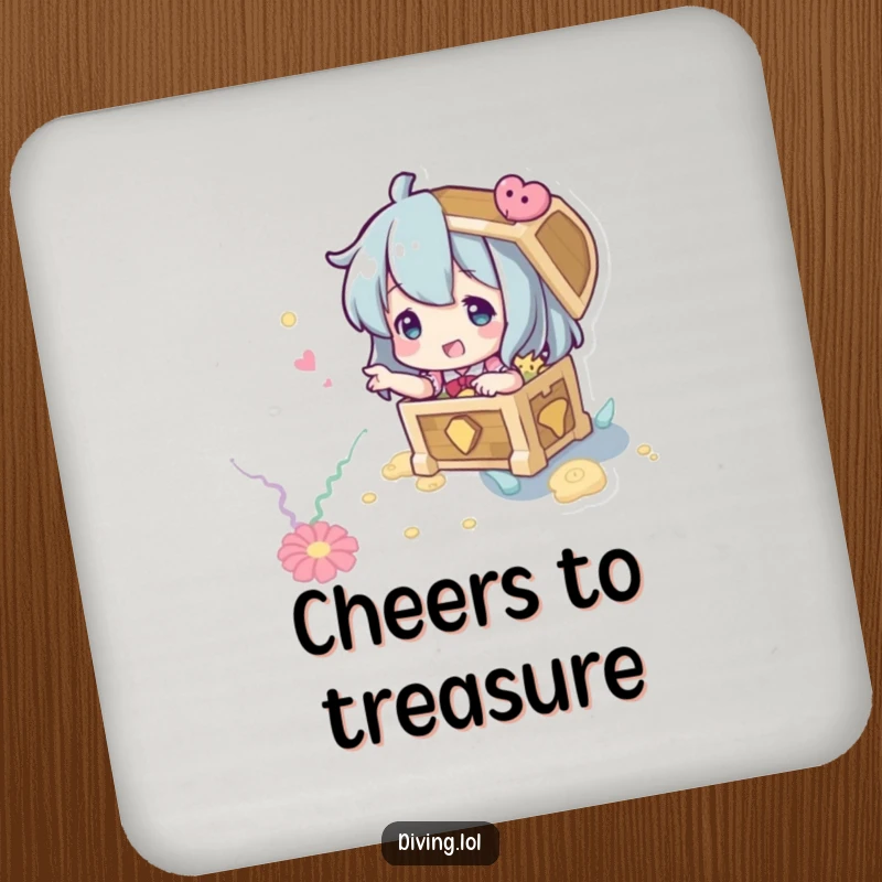 Funny Treasure Hunter Coaster: A character playfully gesturing to an imagined treasure chest on the seabed.