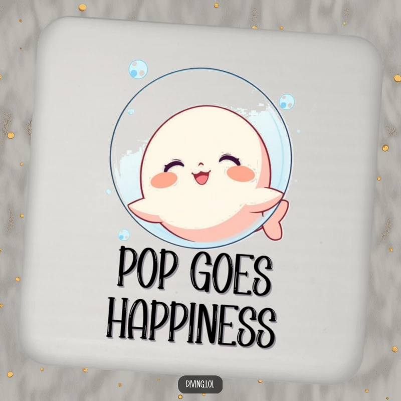 Funny Kawaii Bubble Coaster: Cute character blowing a giant bubble underwater, a charming table accessory.