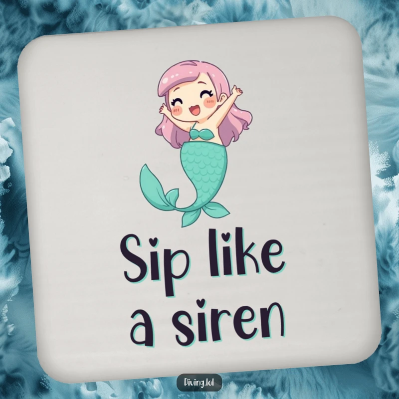 Funny Drink Coaster featuring a playful character joyfully kicking legs, pretending to be a mermaid, adding fun to tables.