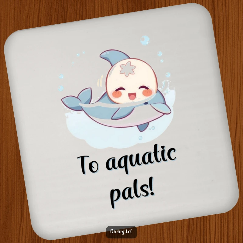 Funny sweet creature coasters, gleefully swimming with a playful dolphin, protecting surfaces with ocean flair.