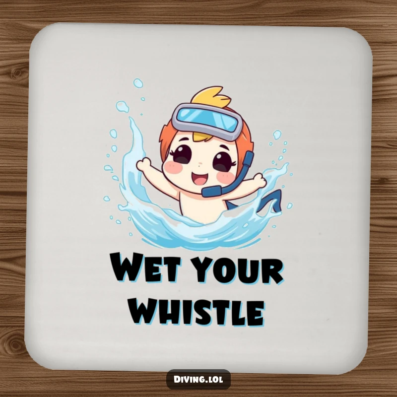 Funny drink coaster featuring a diver character making a playful splash, a humorous way to protect surfaces.