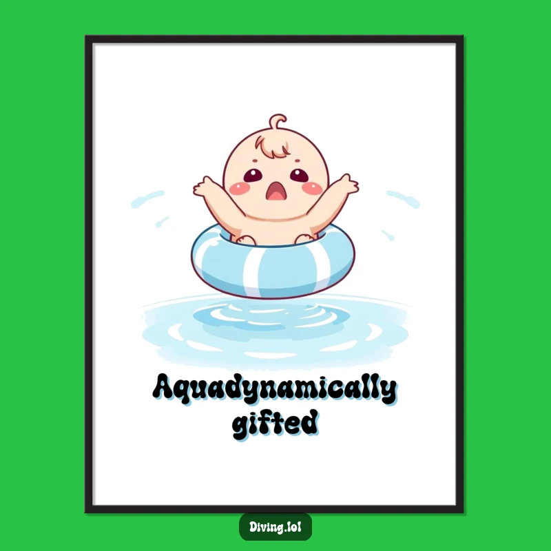 Funny Chubby Pool Float Poster: Surprised Character Bouncing, Wall Art Gift