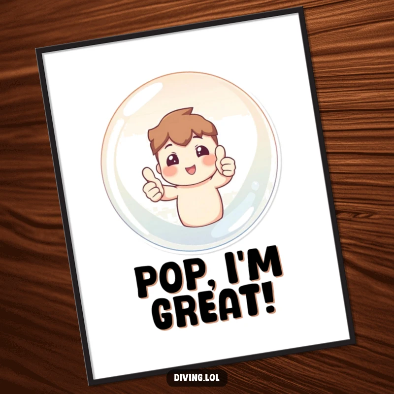 Funny poster showcasing a character giving two thumbs up from inside a large bubble, symbolizing happiness and success.