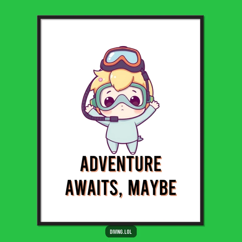 Funny Dive Mask Art Print - Clumsy Delight Character Nostalgic Poster Gift