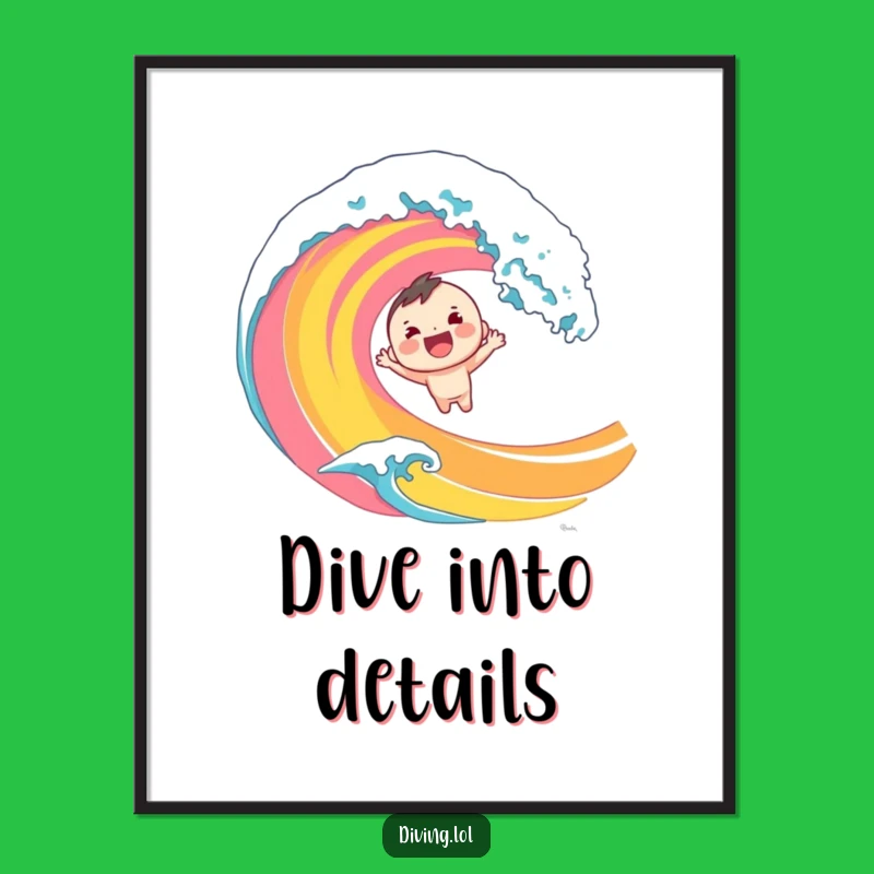 Funny Dive Poster: Cheerful Character's Wave Art, Instant Wall Decor, Great Gift