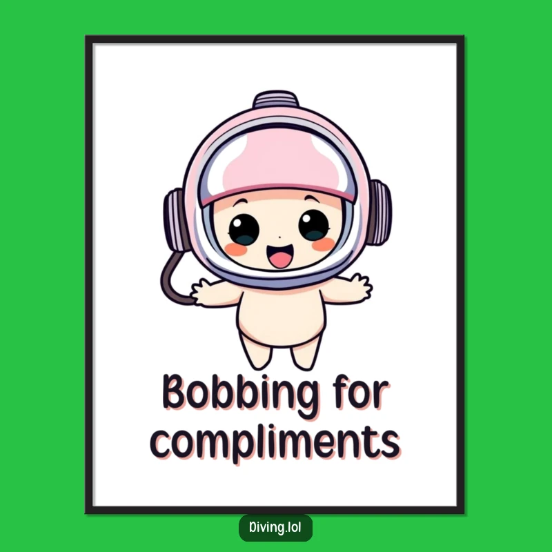 Funny Diving Helmet Poster: Whimsical Underwater Art, Happy Bobbing Character, A Fun Funny Gift!