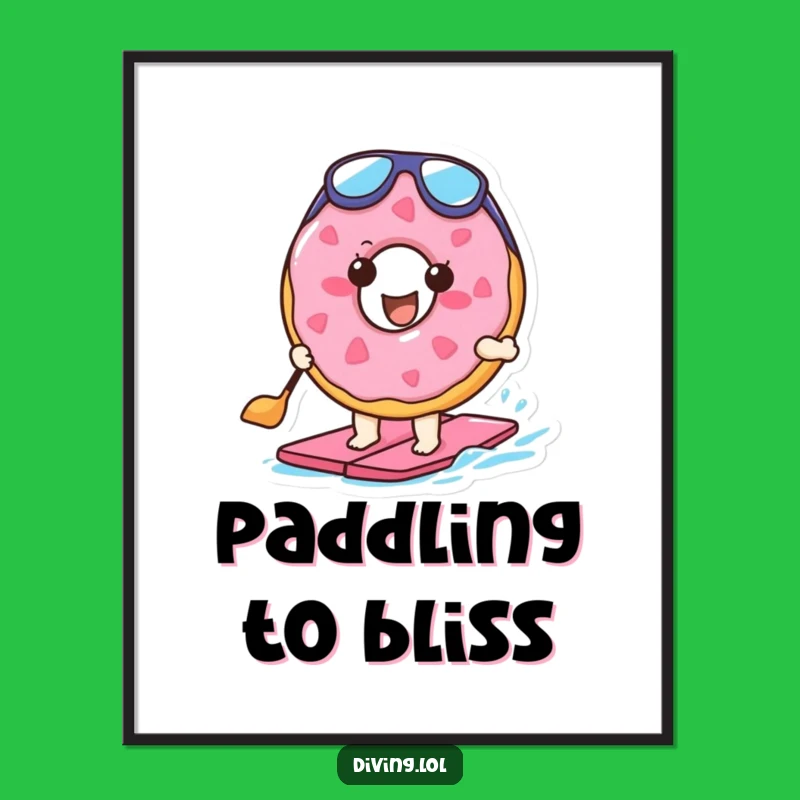 Funny Doughnut Paddling Poster: Cheerful Aquatic Art for Whimsical Wall Decor