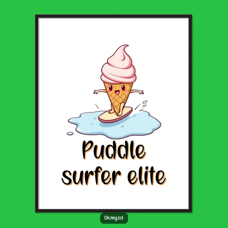 Funny Ice Cream Surfing Poster: Determined Art for Optimistic Wall Decor