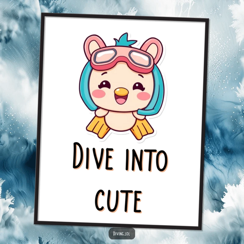 Funny Kawaii Flippers Poster showing a grinning character in oversized flippers and snorkel, bringing undersea cheer to walls.