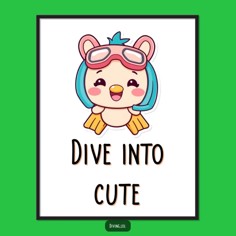 Funny Kawaii Flippers Poster: Grinning Snorkeler Wall Art