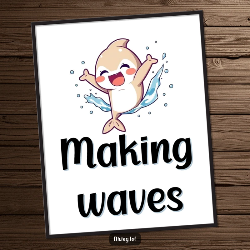 Funny Poster depicting a character gleefully kicking fins, creating a dynamic and joyful splash, adding a touch of aquatic humor.