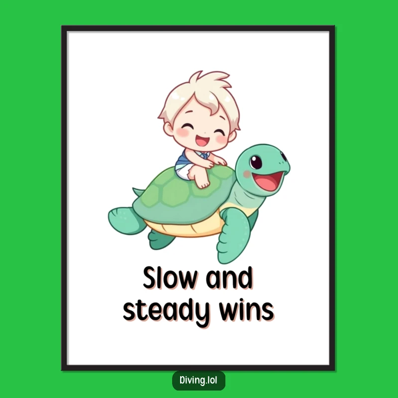 Funny Sea Turtle Rider Poster: Brighten Your Walls with a Cheerful Smile and Ocean Art