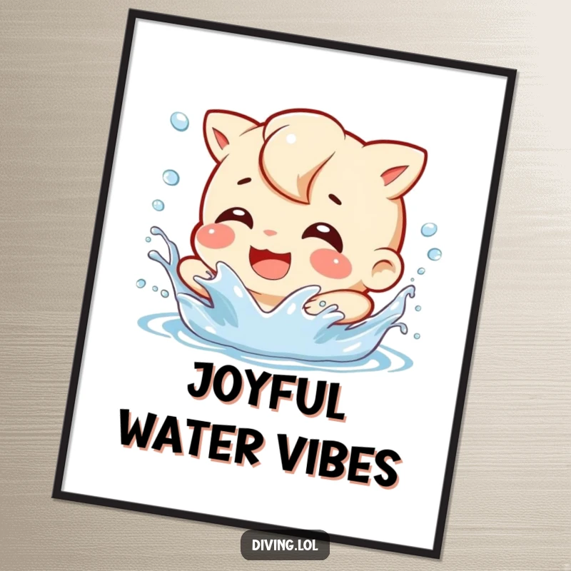 Funny Splash Character Poster: A character gleefully splashing water with a playful grin and dynamic water droplets flying.