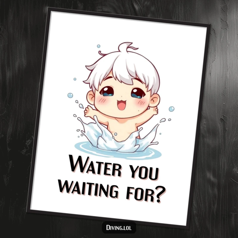 Funny poster art of a character playfully splashing water with a joyful expression, embodying fun and lightheartedness.