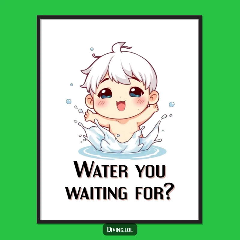 Funny Splashy Fun Art Poster: Charming Figure's Playful Water Gift