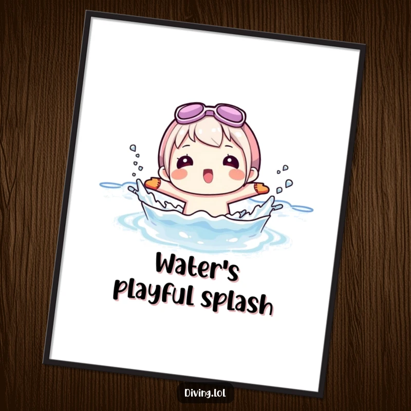 Funny poster of a character gleefully splashing water while wearing flippers, embodying the carefree spirit of summer fun.