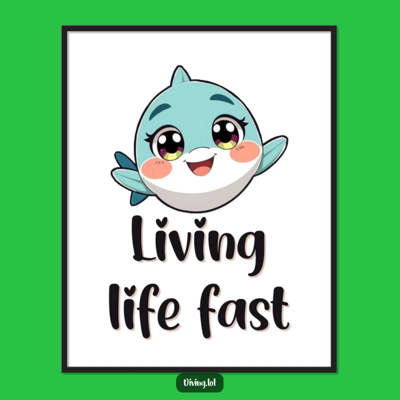 Funny Fast Swimmer Poster, Excited Character's Rapid Art Print
