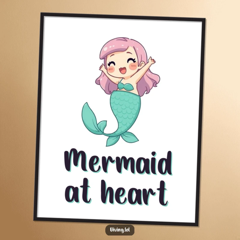 Funny Poster showcasing a playful character joyfully kicking legs, embodying the delightful spirit of a pretend mermaid.