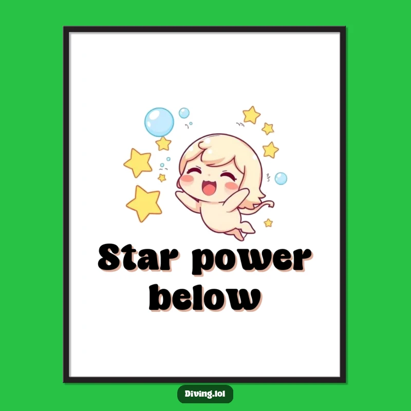 Funny Star Bubbles Poster, Joyful Character's Underwater Art Print