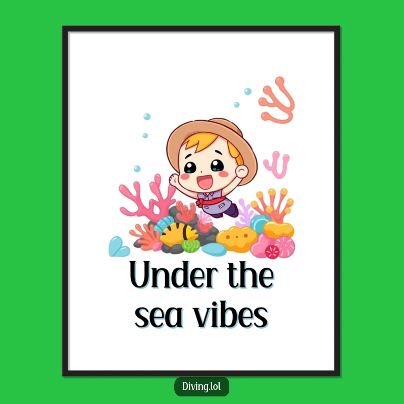 Funny Coral Reef Art Poster: Enthusiastic Diver's Exciting Ocean Exploration, Stunning Funny Gift