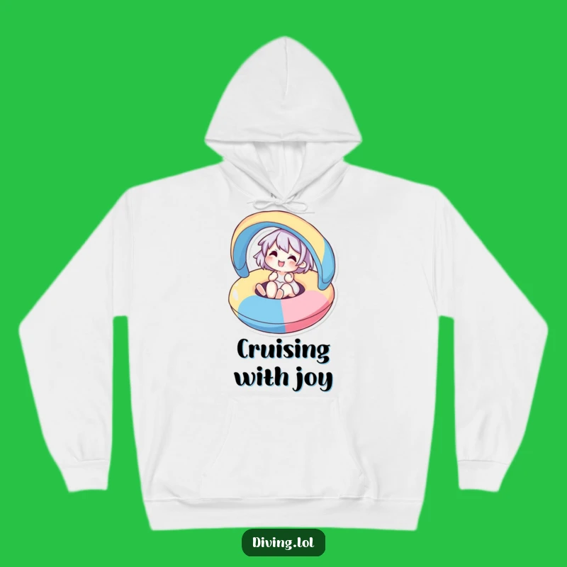 Cozy Funny Hoodie: Floating Character's Joyful Relaxation!