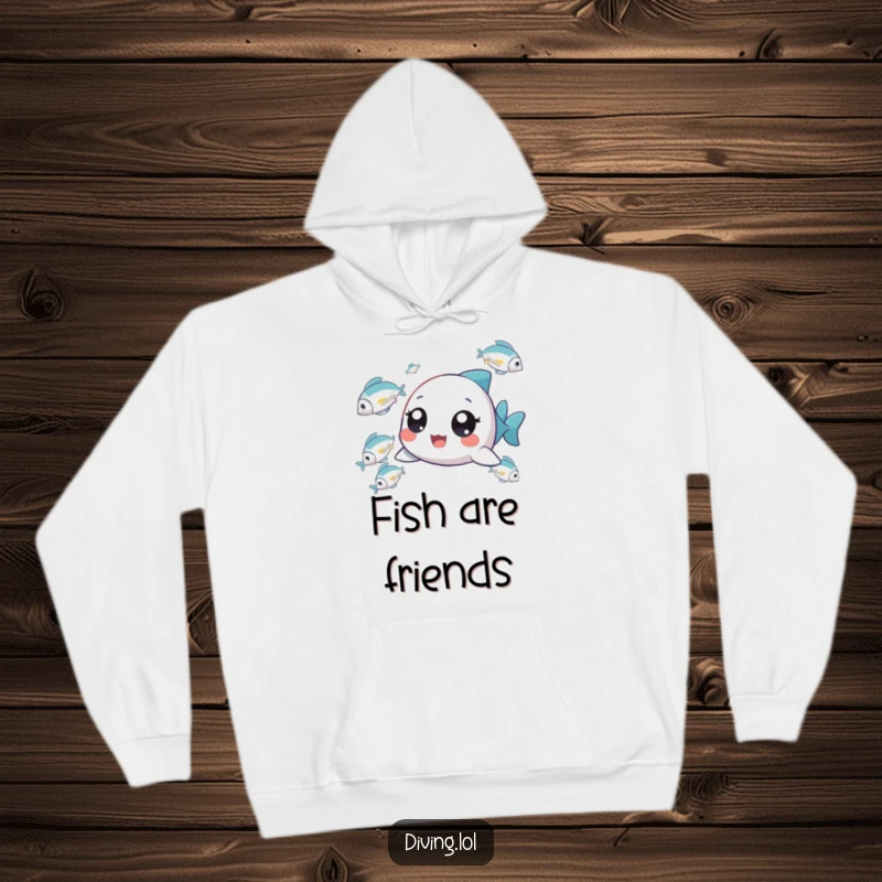 Funny Tiny Fish Chaser Hoodie featuring a delighted tiny character chasing fish, designed for ultimate cozy wonder.