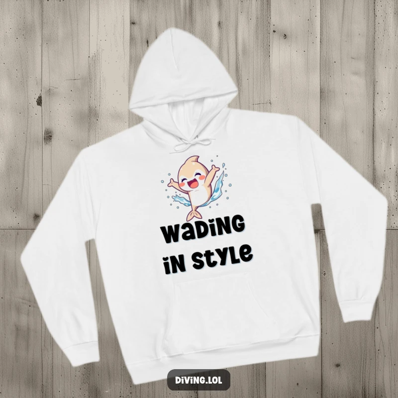 Funny Hoodie with a character enthusiastically kicking fins, generating a vibrant, joyful splash, perfect for cozying up with a smile.