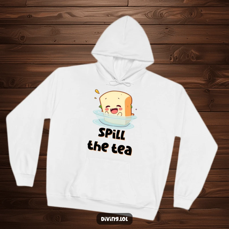 Funny hoodie illustrating a sandwich character's comical belly flop into water, offering cozy comfort and a dose of humor.