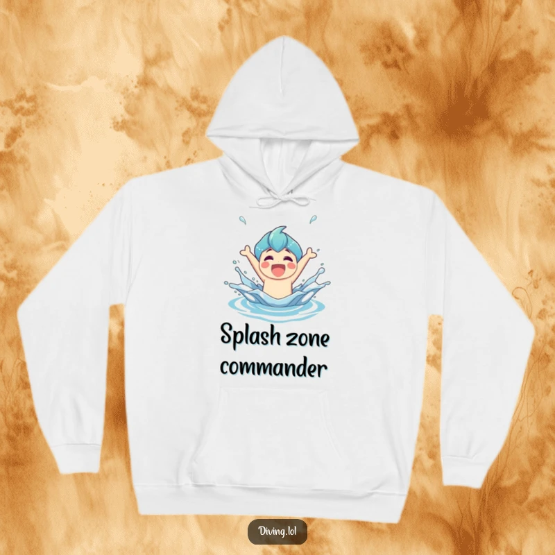 Funny Hoodie showcasing a joyful character making a triumphant splash as they burst heroically from the water.