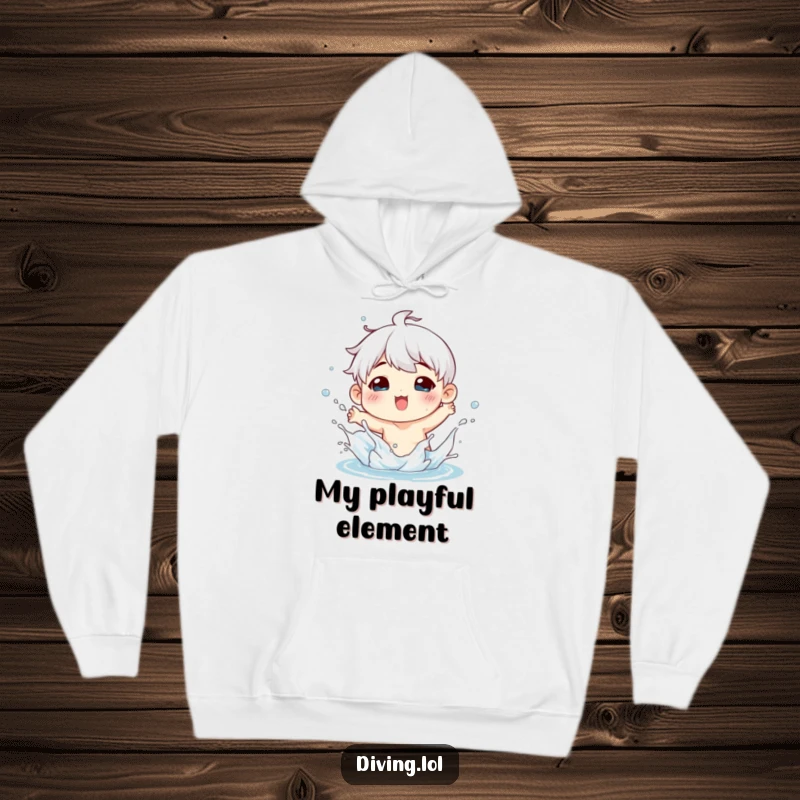 Funny hoodie featuring a character playfully splashing water with a joyful expression, perfect for cozy days and spreading cheer.