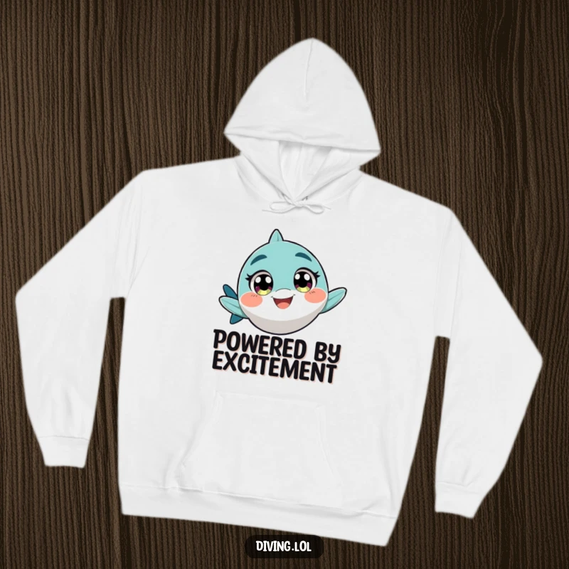 Funny hoodie featuring a character with wide, excited eyes, swimming rapidly with a playful grin, perfect for comfort.