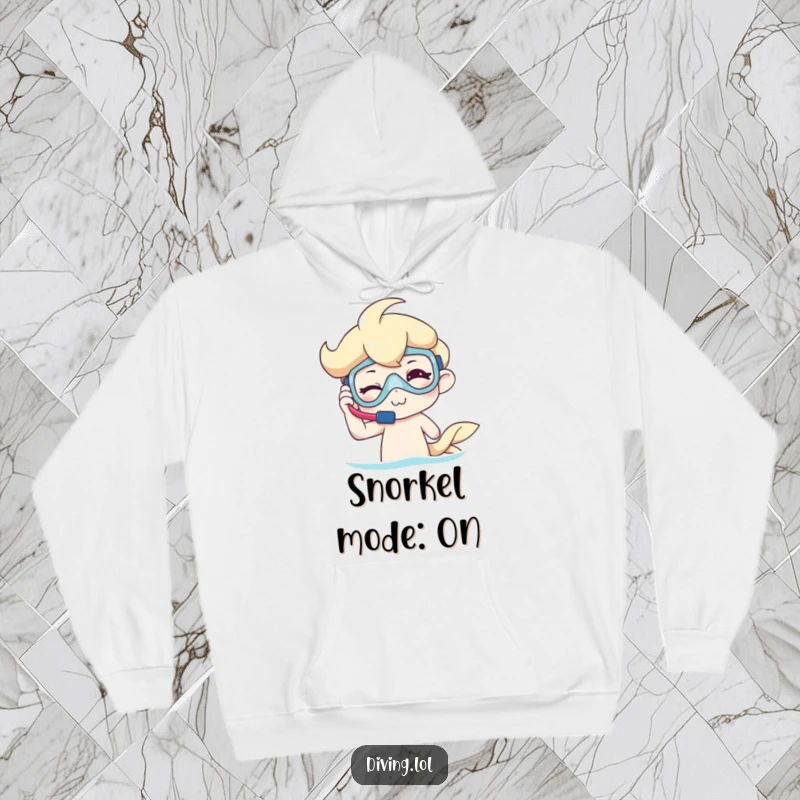 Funny Hoodie featuring a winking character getting ready with snorkel gear, perfect for staying warm and looking cool.